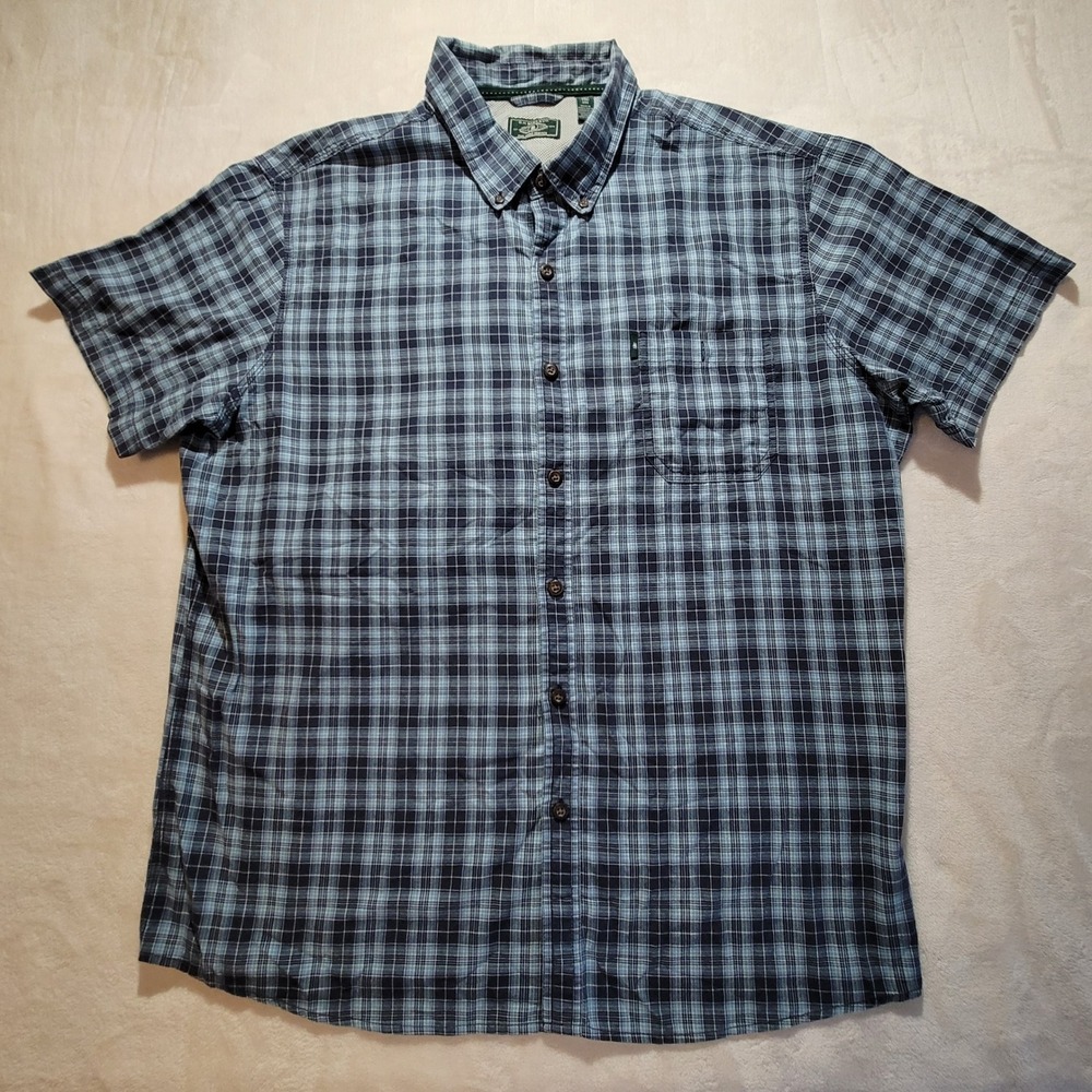 G.H. Bass Shirt Mens XXL Blue Plaid Short Sleeve Button Down Cotton Blend